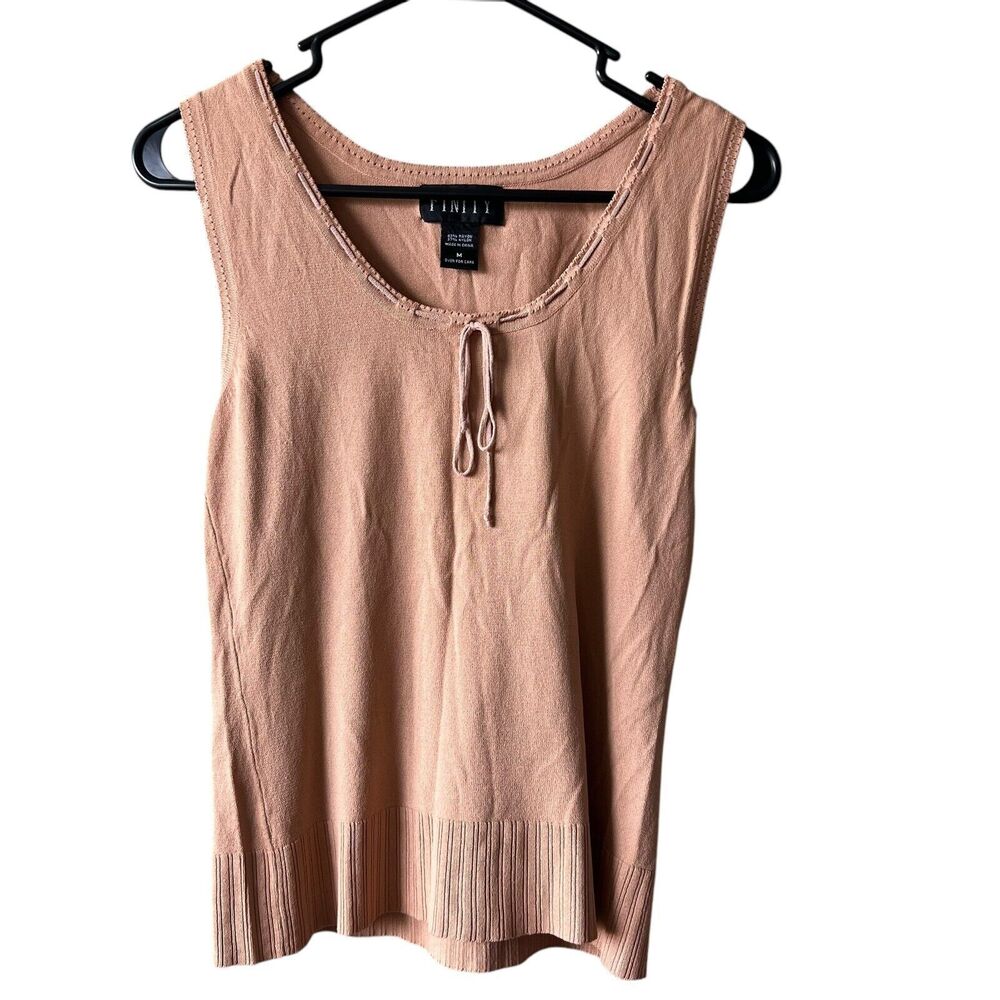 Finity Sleeveless Tank Knit Blouse Top Women Sz Medium Front Tie Business Career